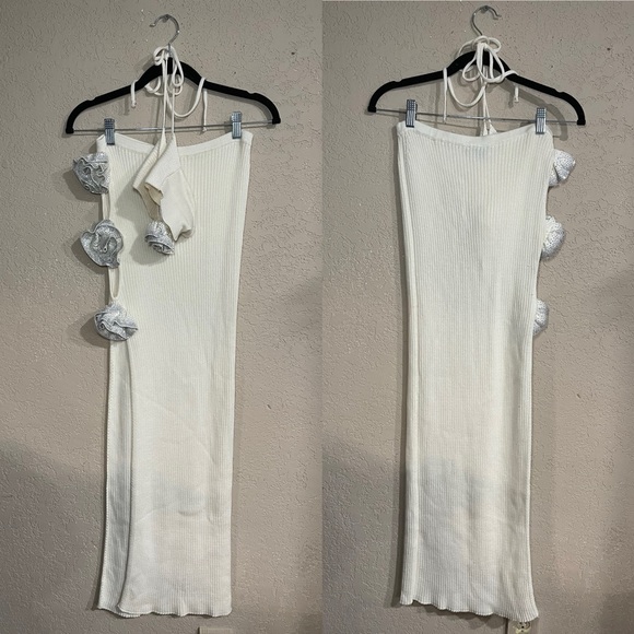 GIUSEPPE DI MORABITO | Side Cut-out Midi Skirt and Bralette in Milk White - Picture 6 of 11